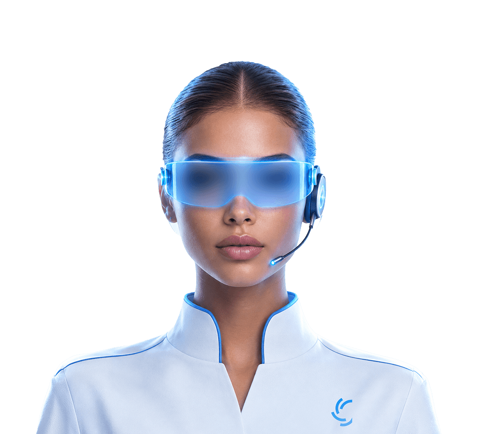 Conseillère équipée d'un casque, assistée par un agent vocal IA